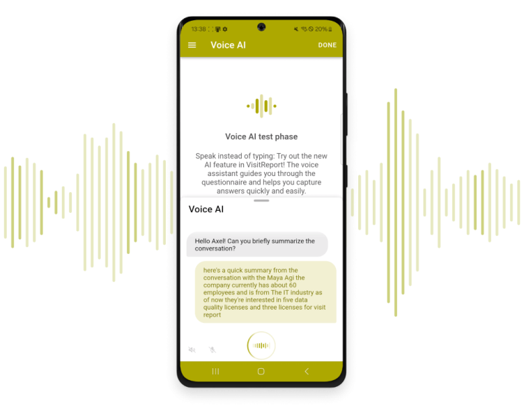 Voice AI – die Sprachassistenten-App für den Vertreib auf Messen und im Außendienst.