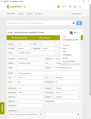 snapADDY für CentralStationCRM