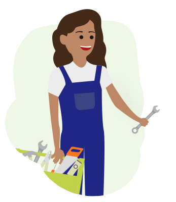 Woman with toolbox and spanner in hand