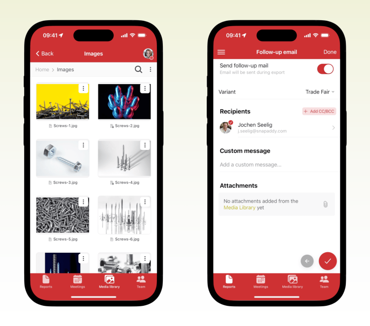 Die Mediathek und Follow-up-E-Mails in snapAddy VisitReport