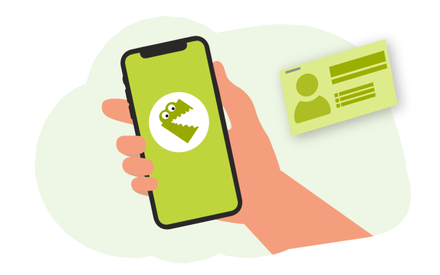 snapADDY CardScanner has the best recognition quality of business cards. Smartphone with snapADDY CardScanner in hand and business card in the background.