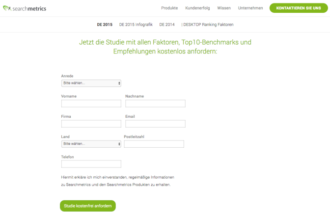 Leads generieren: Beispiel Formular searchmetrics