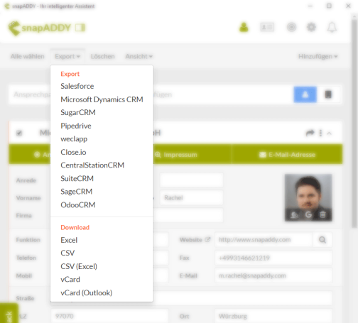 snapADDY Grabber: Various export possibilities
