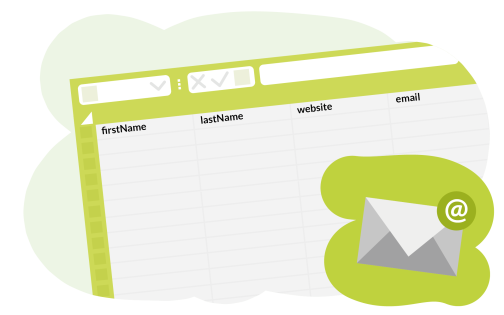 Representation of a table with an enlarged mailicon with an "@" sign at the front right.