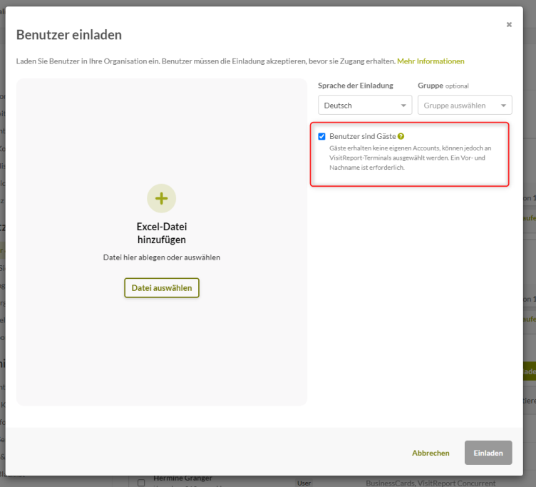 Die Einstellungen des snapAddy Dashboards im Abschnitt Benutzer und Lizenzen.