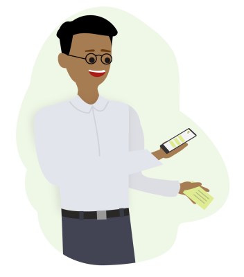 Person scans business cards with the snapADDY CardScanner app.