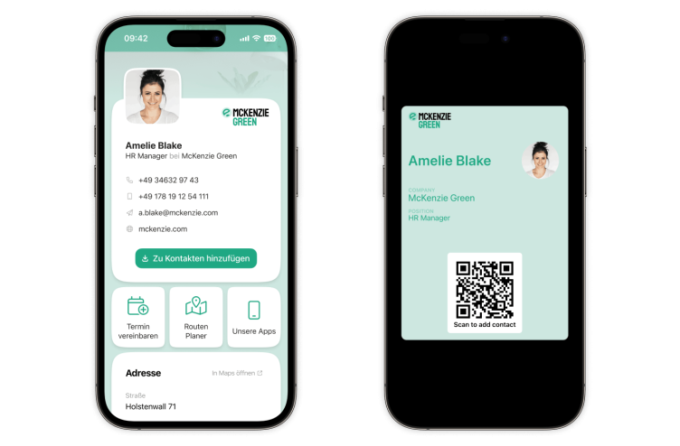 Screenshots aus snapAddy BusinessCards