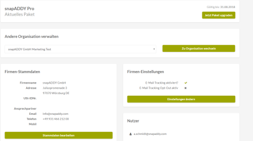 snapADDY VisitReport: manage your license & users