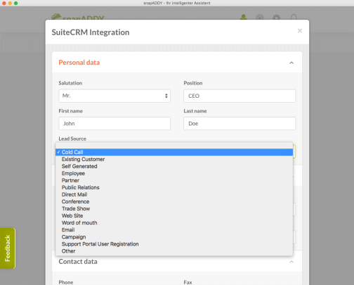 SuiteCRM: direkt integration with lead sources