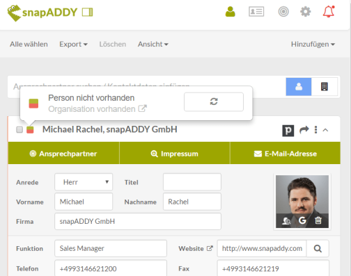snapADDY & Pipedrive: Kontakte erkennen & bearbeiten
