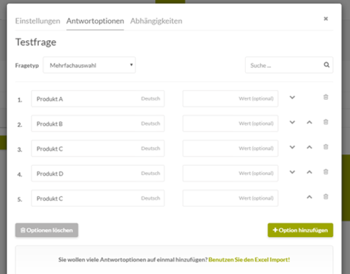 different question types in snapADDY VisitReport
