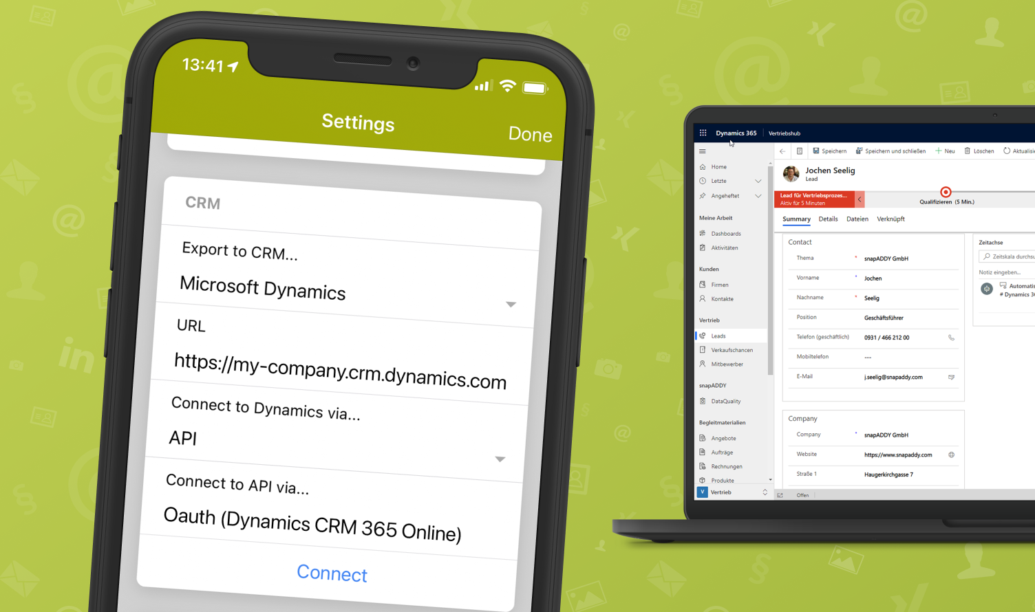 Business card scanner for Microsoft Dynamics CRM (Dynamics 365) snapADDY