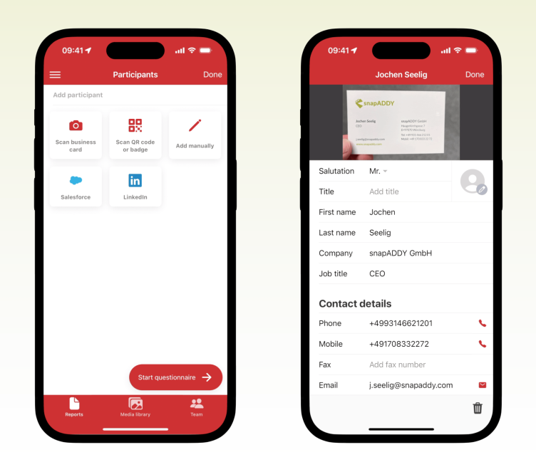 Capturing contact data with snapAddy VisitReport